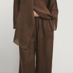 Nouveau design <span class=keywords><strong>pantalon</strong></span> doux en coton et <span class=keywords><strong>lin</strong></span> mélangé pour femmes, respirant, léger, <span class=keywords><strong>pantalon</strong></span> droit de <span class=keywords><strong>grande</strong></span> <span class=keywords><strong>taille</strong></span> - Product Image 4