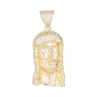 Colgante de Cabeza de Jesús de Latón Chapado en Oro de 14K Personalizado, Estilo Hip Hop, Directo de Fábrica, con Circonitas Cúbicas (CZ) Heladas, Dijes para Collar de Jesús