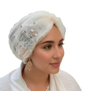 Gorro de chifón musulmán YASEEN con diseño de cuentas de color sólido para mujer, transpirable, ecológico, adecuado para todas las estaciones. - Product Image 3
