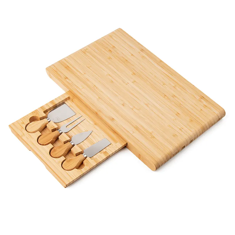Tagliere per formaggi in bambù da cucina con cassetto e utensili per formaggi piatto per salumi in legno con posate