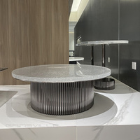 Gainsville Furniture table basse ronde en acrylique avec design en cristal et vagues, style moderne et clair