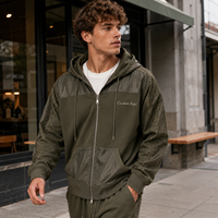 Sweat à capuche zippé patchwork personnalisé, veste à capuche zippée pour homme, logo brodé et manches ornées de strass pour tenues quotidiennes et streetwear
