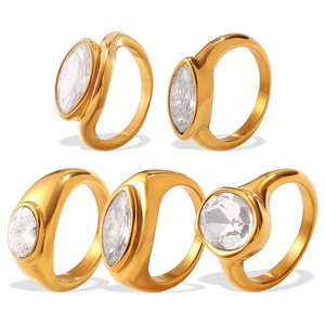 Anillo de circón vintage con forma de lágrima para mujer, diseño irregular, acero inoxidable, chapado en oro, estilo de corte de lujo, joyería de moda - Product Image 1