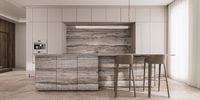 Comptoir de cuisine en travertin gris argenté YUSHI, style Wabi-sabi, en pierre naturelle, pour projet de designer
