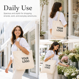 Custom Logo Reusable <b>Canvas</b> <b>Tote</b> Bags Multi Size Durable Cotton Shopping Bags For Wholesale Branded Retail Promotion Gifts - Product Image 3