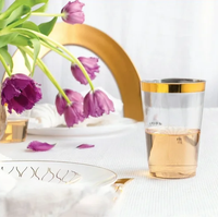 Gobelets en plastique rigide transparent à bord doré, jetables, pour mariage, fête, vaisselle élégante, réutilisables, sans BPA, vente en gros