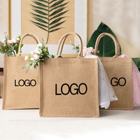 Sac fourre-tout en jute et lin personnalisé avec logo, style rétro vintage, idéal pour mariage, demoiselle d'honneur, shopping ou cadeau - Vente en gros