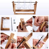Vintage braket kayu padat logam berputar fitur Desktop kaca Pot bunga bohlam vas untuk tanaman hidroponik Dekorasi vas dinding