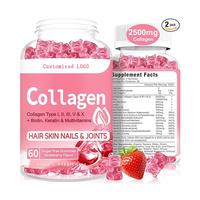Gummies multi-collagène OEM sous marque privée 2500mg Biotine Kératine Vitamines Soutien Cheveux Peau Ongles Sans Sucre Fraise 60 unités