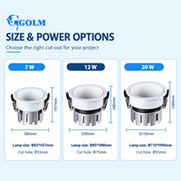 Downlight LED COB encastré 7W 12W 20W, CRI 90+, réflecteur profond pour salon, hôtel, commerce de détail et projets d'éclairage commercial