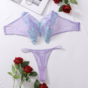 2024 New Butterfly Shaped Embroidery Strapless Female Sexy <strong>Lingerie</strong> Light <strong>Purple</strong> Fashion Design Women Underwear <strong>Set</strong> - Product Image 5