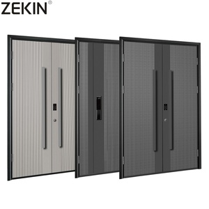 Puerta de Entrada Moderna Zekin de Aluminio con Doble Panel de Vidrio, Puerta de Seguridad con Opciones de Color Personalizadas - Product Image 1