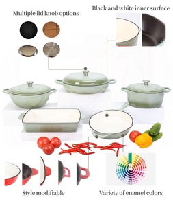 Nouvel ensemble de batterie de cuisine 5 pièces en <span class=keywords><strong>fonte</strong></span> émaillée, minimaliste, écologique, résistant au four et au lave-vaisselle, avec <span class=keywords><strong>plaque</strong></span> de grillade, en promotion - Product Image 2