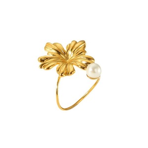 New fashionable and versatile pearl flower <b>ring</b>, stainless steel 18k gold plated, colorfast, <b>adjustable</b> opening. - Product Image 5