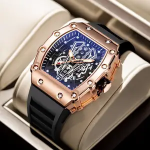 TIGERAO Watch for Men Silicone Strap Waterproof Skeleton Watches Man montre homme stainless steel Wristwatch case Quartz Clock