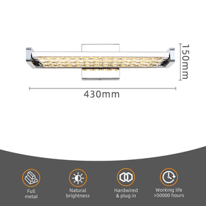 โคมไฟติดผนังคริสตัล LED ทันสมัย ​​โครเมียม รูปทรงสี่เหลี่ยมผืนผ้า แสงสีขาวนวล ไฟกระจกห้องน้ำ ติดตั้งบนพื้นผิว 3500K - Product Image 2