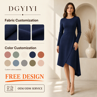 Robe asymétrique à col rond et manches longues 280 GSM pour femme, longueur genou, professionnelle, opaque, avec logo personnalisé, OEM, vente en gros