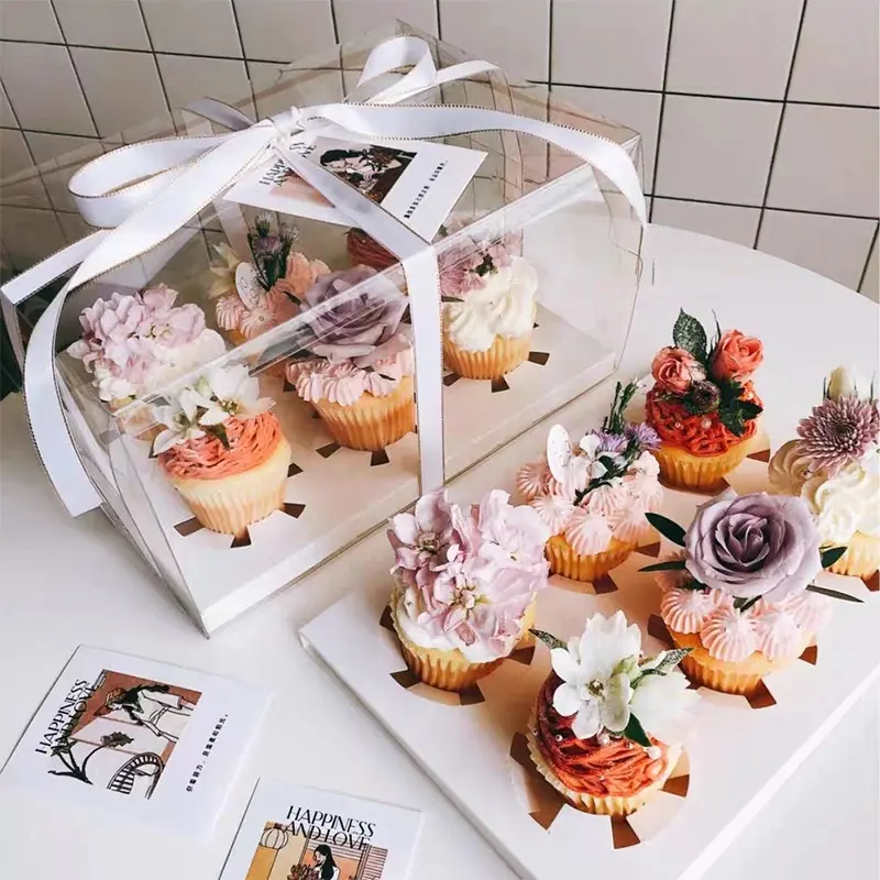 PET trasparente riciclabile all'ingrosso 2 4 6 confezione da 12 scatole per Cupcake bianco trasparente pasticceria dolce Muffin Cup Cake Box confezione da Dessert