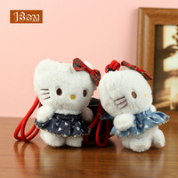Mignon et créatif : Pendentif porte-clés pour sac à dos de filles, motif chat floral en peluche KT, avec rembourrage en coton PP