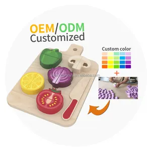 Littleroom Cutting Vegetable Toys Pretend Play Kitchen Food Cutting Vegetables Toy Set Wooden Fruit Cutting Puzzle Toy