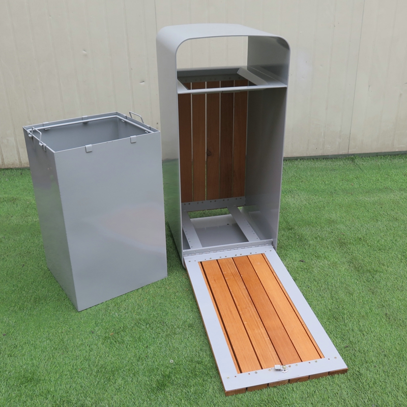 Outdoor furniture Wooden Trash Bin Large Steel Square Dustbin Customized Design Color Trash Can