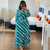 Robe longue à manches longues à rayures diagonales pour femmes grandes tailles, élégante et stylée, taille cintrée, nouvelle collection