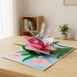 Customized Floral Origami 3D Pop-Up <b>Card</b> with Pink Flower and Dragonfly Design for <b>Graduation</b> and Home Decoration - Product Image 2