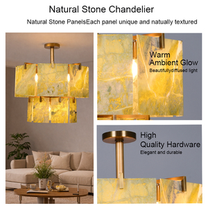 Lustre moderne de luxe en pierre naturelle, luminaire suspendu pour salon, chambre, restaurant, hôtel, villa, lustre pour intérieur - Product Image 6