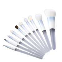 Ensemble de 10 pinceaux de maquillage professionnels haut de gamme à poils doux, manche en plastique coudé, personnalisable OEM/ODM, marque de luxe, pinceau plat pour le visage