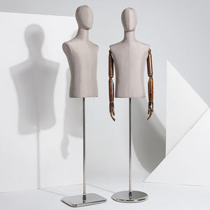 Maniquí de <span class=keywords><strong>Torso</strong></span> Masculino de Tela para Exhibición en Vitrina, Maniquí Femenino de Medio Cuerpo con Brazos de Madera - Product Image 5