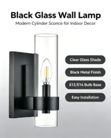 Applique murale LED contemporaine en fer avec abat-jour en verre noir, lampe murale pour usage intérieur, style ferme, éclairage de vanité à économie d'énergie