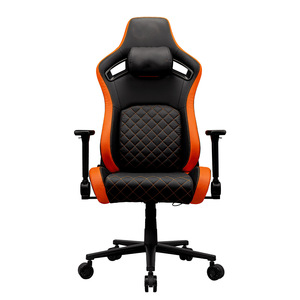 Silla Gamer Personalizada Defensor 4D con Reposabrazos, Silla de Oficina para Juegos en Cuero Naranja y Negro con Reposapiés Extensible - Product Image 1