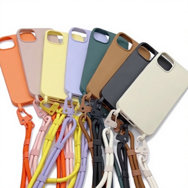 Crossbody Necklace Strap Lanyard Matte TPU Case for 17 16 15 Pro Max 14 13 12 11 Customized Logo 160cm Shockproof 17 Colors