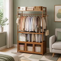 Porte-vêtements autoportant en bambou, simple et rectangulaire, avec porte-pantalon, organisateur de vêtements multifonctionnel pour la maison et la chambre