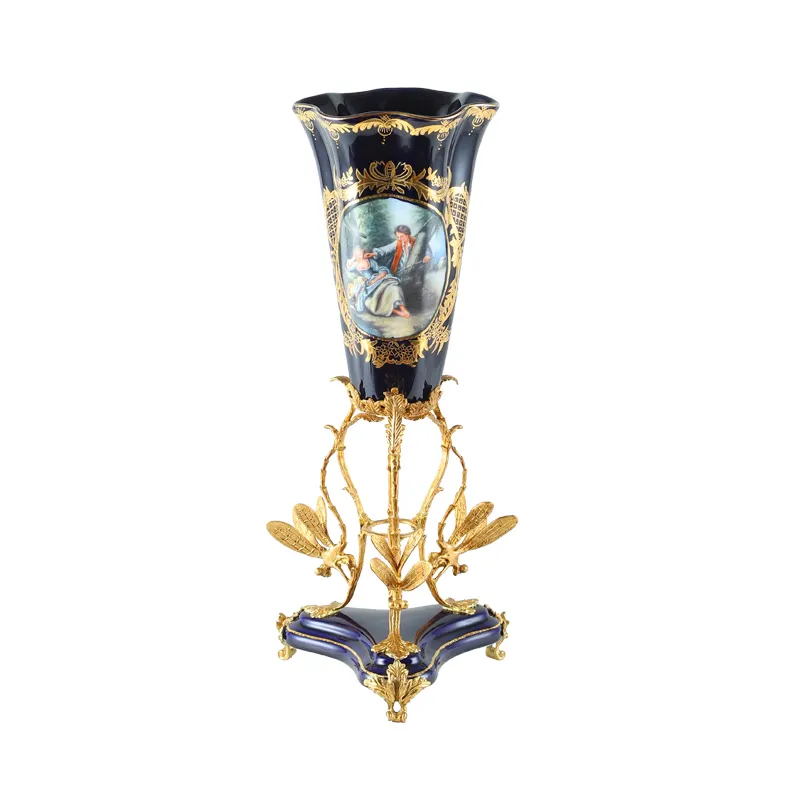 antique European style religious angle design handpainted gold Chinese vase with stand Christmas ornaments flower vases