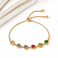 Bracelet carré en zircon coloré avec chaîne, réglable, en acier inoxydable plaqué or, bijoux pour femmes avec cristaux arc-en-ciel