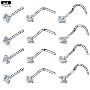Piercings de <span class=keywords><strong>Nariz</strong></span> de Circonia Cúbica, Titanio Médico G23, Varilla Recta, Gancho en L, Anillos de <span class=keywords><strong>Nariz</strong></span> Antialérgicos, Joyería para Piercing Corporal - Product Image 2