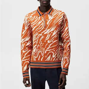 Pull à demi-zip en jacquard zébré, tricot personnalisé en laine mérinos, col polo, pulls pour hommes - Product Image 1