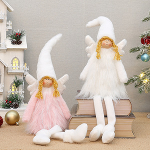 Poupée ange en tissu de Noël avec ailes rétractables rose et blanc, figurine décorative pour salon - Product Image 3