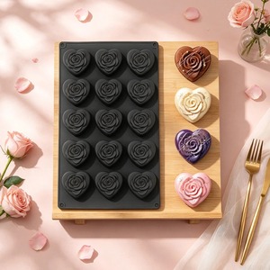 Moule à mousse en silicone alimentaire 15 cavités, motif cœur ou bourgeon de rose, pour la Saint-Valentin, outils de cuisine pour desserts - Product Image 6