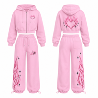 Ensemble deux pièces Y2K pour femmes, sweat-shirt court rose, pantalon de survêtement à jambes larges, streetwear graphique, vêtements de club, fabrication sur mesure OEM ODM, vente en gros