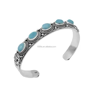 Fashion Jewelry 925 Sterling Steel Bracelets with Larimar Bangles Luxury Design Jewelry for Women Men Gift OEM