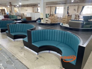 Nội thất nhà hàng bán buôn, quán cà phê hiện đại, khách sạn, màu xanh lá cây, tùy chọn ghế băng cong, ghế sofa và bàn ghế gỗ cho tiệc chiêu đãi - Product Image 4