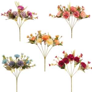 Fiori di seta artificiale 5 forchetta garofani Bouquet per la festa della mamma all'ingrosso regalo decorazione per la casa fiore - Product Image 1