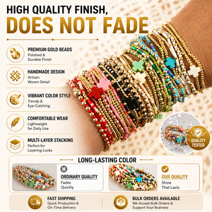 Conjunto <span class=keywords><strong>de</strong></span> <span class=keywords><strong>Joyas</strong></span> Go2boho Pulsera Multicapa con Colgante <span class=keywords><strong>de</strong></span> Cruz Bañado en <span class=keywords><strong>Oro</strong></span> Pulseras Elásticas <span class=keywords><strong>de</strong></span> Cuentas Hechas a Mano Joyería Boho <span class=keywords><strong>para</strong></span> <span class=keywords><strong>Mujer</strong></span> Regalo - Product Image 1