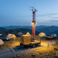 Tour d'éclairage mobile 30m avec mât télescopique, projecteur LED, antenne de communication, remorque diesel pour interventions d'urgence