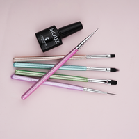 Hechunzi – Nouvel ensemble professionnel de 5 pinceaux à ongles en nylon avec manche acrylique pailleté pour manucure plate, ronde, liner et ombré