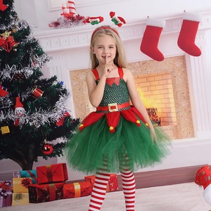 Vestido de princesa verde <span class=keywords><strong>Pompadour</strong></span> para niñas Vestido de vacaciones de Navidad para niños con patrón de personajes - Product Image 1