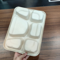 Plateau repas écologique à 6 compartiments, jetable, compostable, en bagasse de canne à sucre