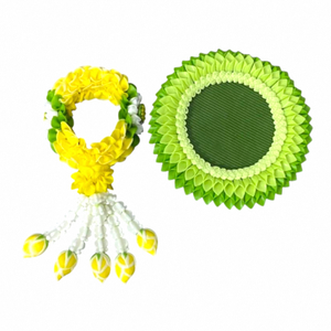 พวงมาลัยดอกไม้ดินเผาไทยทำมือ ฐานใบบัว ของตกแต่งทางพุทธศาสนา พวงมาลัยดอกไม้ดินเผาไทยทำมือสวยงาม สีเหลืองกล้วย - Product Image 2